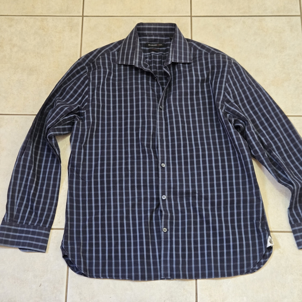 John Varvatos Dark Blue Plaid Shirt
